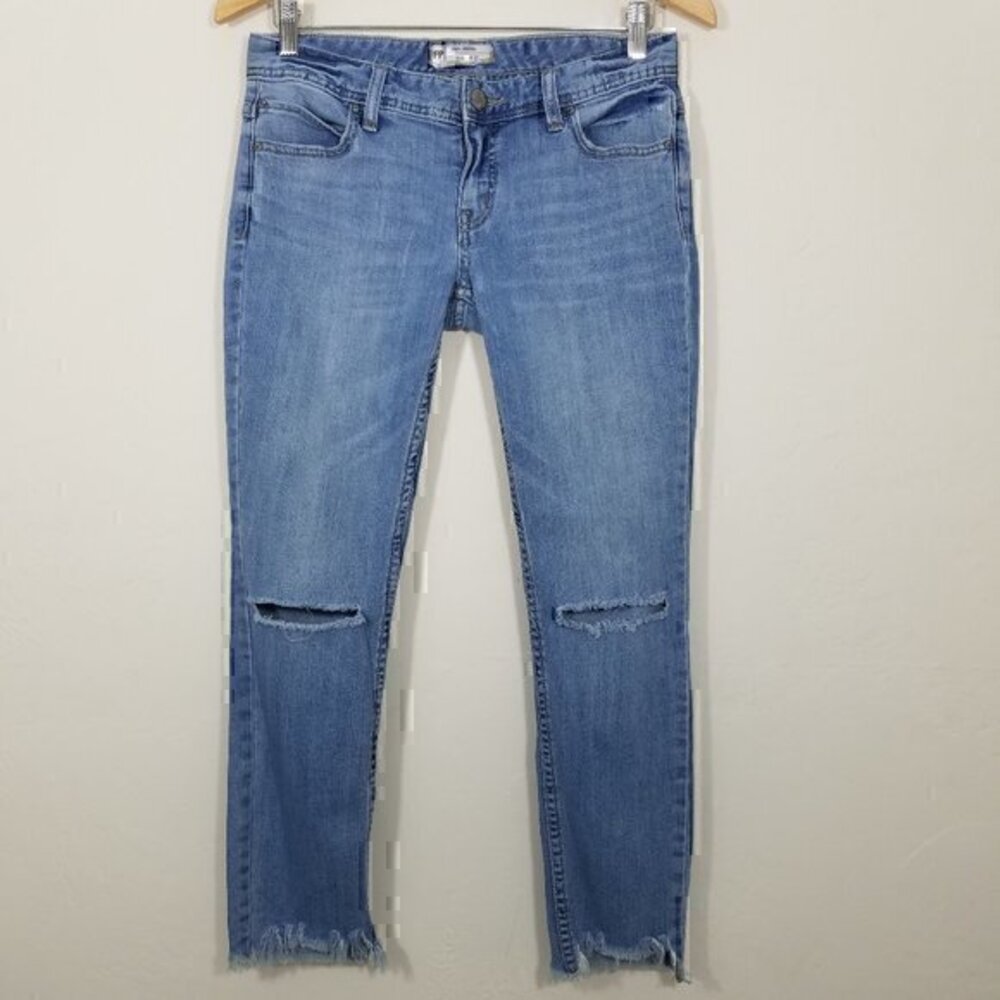 Free People Distressed Raw Hem Stretch Skinny Crop Jeans Size 27
